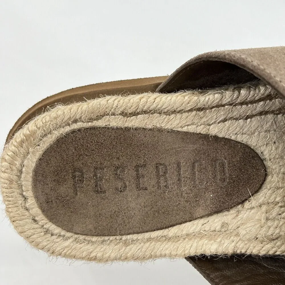 Peserico Tan Leather Espadrille Slide‎ Platform Sandals Women’s 7